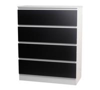 (White/Black) 4 Drawer Wooden Bedroom Chest Cabinet No Handles