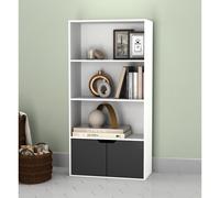 Urbn-Living Urbnliving Height 118Cm 4 Tier Wooden Bookcase Cupboard With Doors Storage Shelving Display Colour White Door Black Cabinet Unit