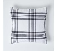 HOMESCAPES Large White & Black Tartan Cushion Cover, 100% Cotton, 24 x 24 or 60cm x 60cm, A Great Fit for Sofa or Settee Cushion Cover, or as Display Cushion Cover for your Bed or Conservatory