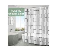 (White & Black, 78.7x78.7inch(200x200cm)) 1pc Lightweight Shower Curtain Liner with Plastic Hooks & Rust-Resistant Metal Grommets, Plaid Plastic Waterproof Bath Curtain, Bathroom