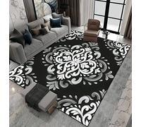 White Black and Grey Damask Area Rugs, Paisley Elements Outdoor Runner's Carpet, Non-Slip Large Area Easy to Clean for Living Room Bedroom Game Room Tea Table Sofa, 3ft x 6ft
