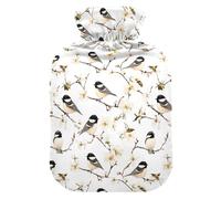 White Black Birds Hot Water Bottles with Soft Cover, 1L Warm Compress for Arthritis