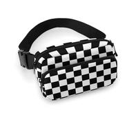 White Black Check Plaid Fanny Pack Waist Packs Bag with Adjustable Strap Fashion Belt Bag for Men Women Workout Running Traveling Hiking