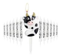 White Black Cow Number 9 Candle for Cake, Girls Boys 9th Birthday Party Decorations, Cowboys Cowgirl Farm Animal Themed Decor