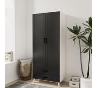 (White & Black) DEVON 180cm Modern Wardrobe 2 Door 2 Drawer Bedroom Storage with Hanging Rail