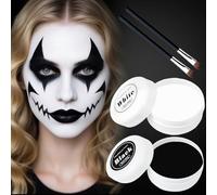 White Black Face Paint Kit Halloween - 100g Pro Makeup Set, Skin-Safe & Flawless All-Night Formula for Adults & Kids Clown Zombie Look
