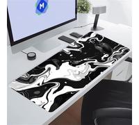 White Black Fluid Large Gaming Mouse Pad, XXL Extended Gamer Mouse Mat with Stitched Edges, 35.4x11.8x0.08 inch Non-Slip Rubber Base Gaming Desk Mat, Big Long Mousepad for Work, Game, Office, Home