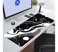 White Black Fluid Large Gaming Mouse Pad, XXL Extended Gamer Mouse Mat with Stitched Edges, 35.4x15.7x0.12 inch Non-Slip Rubber Base Gaming Desk Mat, Big Long Mousepad for Work, Game, Office, Home