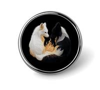 White Black Fox Fire Round Badge Button Pins Custom Brooches Lapel Pins for Women Men Clothing Decoration