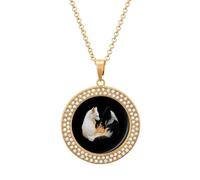 White Black Fox Fire Womens Necklace Round Jewelry Diamond Pendant Necklaces for Party