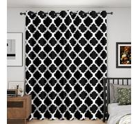 White Black Geometric Curtains Blackout, 66x72 Inch 2 Panels - Moroccan Fashion Pattern Black Out Curtains, Home Decor, 72 Drop Eyelet Window Drapes for Bedroom, Living Room OA&151