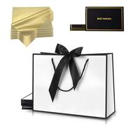 White Black Gift Bags Medium for Present,6Pcs Birthday Gift Bag with Tissue Paper Gift Card,Paper Party Bags with Handles for Girls Boys Women Men Bridesmaid Wedding Thank You Valentines Christmas