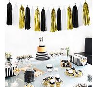 White Black Gold Tassel Garland - 15pcs Birthday Men Graduation Decoration Tassels Banner Wedding Bachelorette Engagement Baby Bridal Shower Gender Reveal Party Backdrop Decor
