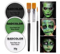 White Black Green Face Body Paint with Painting Brushes Halloween Makeup Set, Water Based Facepaint for Adults Party for Witch Shrek Alien Grinch Hulk Costume Cosplay Special Effects Make Up