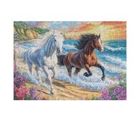 White Black Horse Ocean Wave 300 Piece Jigsaw Puzzle for All Ages Housewarming Party Activity Group Bonding Smooth Edges Home Decor Icebreaker 300 PCS