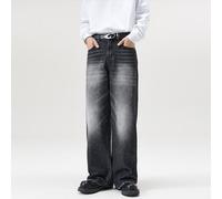 (white,black, L) JIAMU Unisex A-Type Wide-Leg Baggy Jeans - Autumn/Winter Collection.