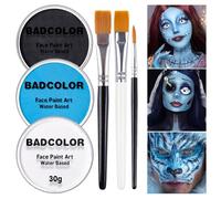 White Black & Light Blue Sally Makeup Face Body Paint, Corpse Bride Face Painting Kit with Painting Brushes for Halloween, Water Based Face Paints for Smurf Avatar Mermaid & Demon SFX Costume Make-Up