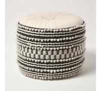 Pryia Cream & Black Macrame Boho Pouffe