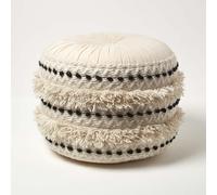 White & Black Macrame Pouffe with Bohemian Style Cover “Sahara” 40 cm Tall