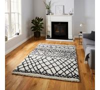White Black Modern Geometric Shaggy Moroccan Easy To Clean Dining Room Rug-160Cm X 220Cm