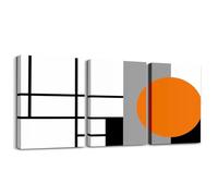 White Black Orange Striped Canvas Wall Art 40x30cmx3Pcs Boho Modern Geometric Abstract Wall Decor Stripes Lines Framed Paintings Artwork Minimalist Square and Circle Poster Prints