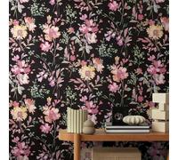 As Creation Cosmoliving Painted Flower Floral Paradise Black Wallpaper 790612