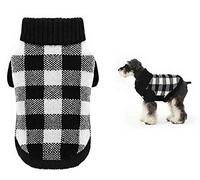 White Black Plaid Christmas Dog Sweater, Holiday Turtleneck Pet Sweater for Small Dogs, Cat Warm Coat Apparel, Winter Knitwear Pet Clothes for Cold Weather Small (S) 12"