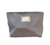 White Black Plaid Makeup Pouch Large Capacity Storage Cute Plaid Cosmetics Bag for Travel Daily Life Durable Cloth Material 26x18x5cm