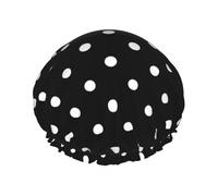 White Black Polka Dot,Shower Cap Nightcap Double Layer Waterproof Elastic Bath Cap Reusable Hair Cap