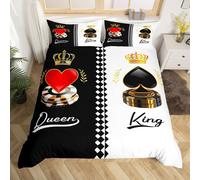 (White Black Red Gold, Single(No Comforter)) King and Queen Crown Duvet Cover Black White Mr Mrs Double Bedding Set For Adults Men Women,His And Hers Couple Comforter Cover Valentine'S Day