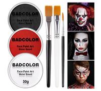 White Black Red Joker Clown Face Body Paint with Brushes for Halloween Makeup, Water Based Face Painting Kit Non Toxic for Kids & Adults, Facepaint Set for Skull Witch Goth Vampire SFX Cosplay Make Up
