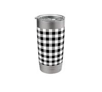 White Black Square Rectangle Checkered Grid Pattern Stainless Steel Insulated Tumbler
