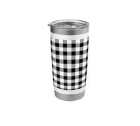 White Black Square Rectangle Checkered Grid Pattern Stainless Steel Insulated Tumbler