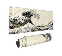 White Black The Great Wave Off Kanagawa Mouse Pad XL Extended Mat, Non Slip Rubber Base Stitched Edge Gaming Pc Desktop Large Mice Pad 31.5 X 11.8 Inch