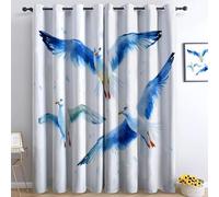 White Blackout Curtains 55 x 102 Inch, Modern Animal Seagull Simple Thermal Insulated, Soundproof & Noise Reducing Drapes for Living Room, Bedroom and Kids Room - Eyelet Darkening Curtains, 2 Panels