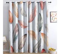 White Blackout Curtains 55 x 102 Inch, Watercolor Feathers Simple Thermal Insulated, Soundproof & Noise Reducing Drapes for Living Room, Bedroom and Kids Room - Eyelet Darkening Curtains, 2 Panels