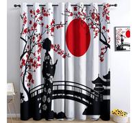 White Blackout Curtains 66 x 72 Inch, Woman Under The Cherry Tree Thermal Insulated, Soundproof & Noise Reducing Drapes for Living Room, Bedroom and Kids Room - Eyelet Darkening Curtains, 2 Panels