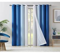 White Blackout Window Curtains for Kids Room 95 Inch Length Mix & Match Double Layers Grommet Curtain Panels Blue Ombre Sheers Overlay 90% Room Darkening Thermal Drapes for Patio, 52" w 4 Pieces