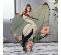 White Blanket Stork Amidst Lotus Blossoms: A Serene Wetland Scene Flannel Blanket Large Throw Blanket Fleece Blankets(127x100cm)