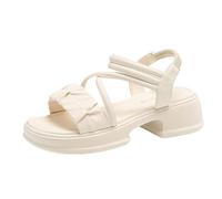 White Block Heel Sandals Silver Sandals for Women Women's Thick Roman For 2025 Summer Female Students All Flat Beach Casual Summer Red Woman Sandal (White,5.5)