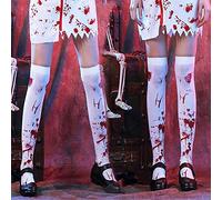 White Blood Stained Stockings, Elastic Bloody Socks Halloween Adults Spooky Hold Up Stockings for Women Over Knee Zombie Schoolgirl Fancy Dress Bloody Hold Up Tights