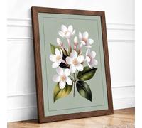 White Bloom Botanical Framed Wall Art Print A4 Walnut | Ready to Hang, Premium Gi Paper, Fade-Resistant Inks, Securely Packaged, UK Made