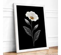 White Bloom Study Botanical Framed Wall Art Print A2 (59.4×42cm) White, Wall Decor for Living Room, Bedroom, Office & Home, Ready to Hang, Art Gift
