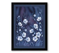 White Blooms in Blue Botanical Framed Wall Art Print A1 (84.1×59.4cm) Black, Wall Decor for Living Room, Bedroom, Office & Home, Ready to Hang, Art Gift