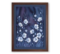 White Blooms in Blue Botanical Framed Wall Art Print A1 (84.1×59.4cm) Walnut, Wall Decor for Living Room, Bedroom, Office & Home, Ready to Hang, Art Gift