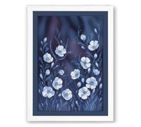 White Blooms in Blue Botanical Framed Wall Art Print A3 (42×29.7cm) White, Wall Decor for Living Room, Bedroom, Office & Home, Ready to Hang, Art Gift