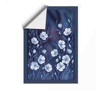 White Blooms in Blue Botanical Unframed Wall Art Print A1 (84.1×59.4cm), Wall Decor for Living Room, Bedroom, Office & Home, Art Gift