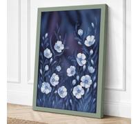 White Blooms in Blue Canvas Wall Art Print 18x12 Inch (46 x 30 cm)