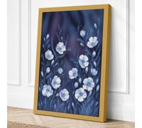 White Blooms in Blue Canvas Wall Art Print 18x12 Inch (46 x 30 cm)