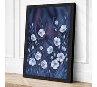 White Blooms in Blue Canvas Wall Art Print 18x12 Inch (46 x 30 cm)